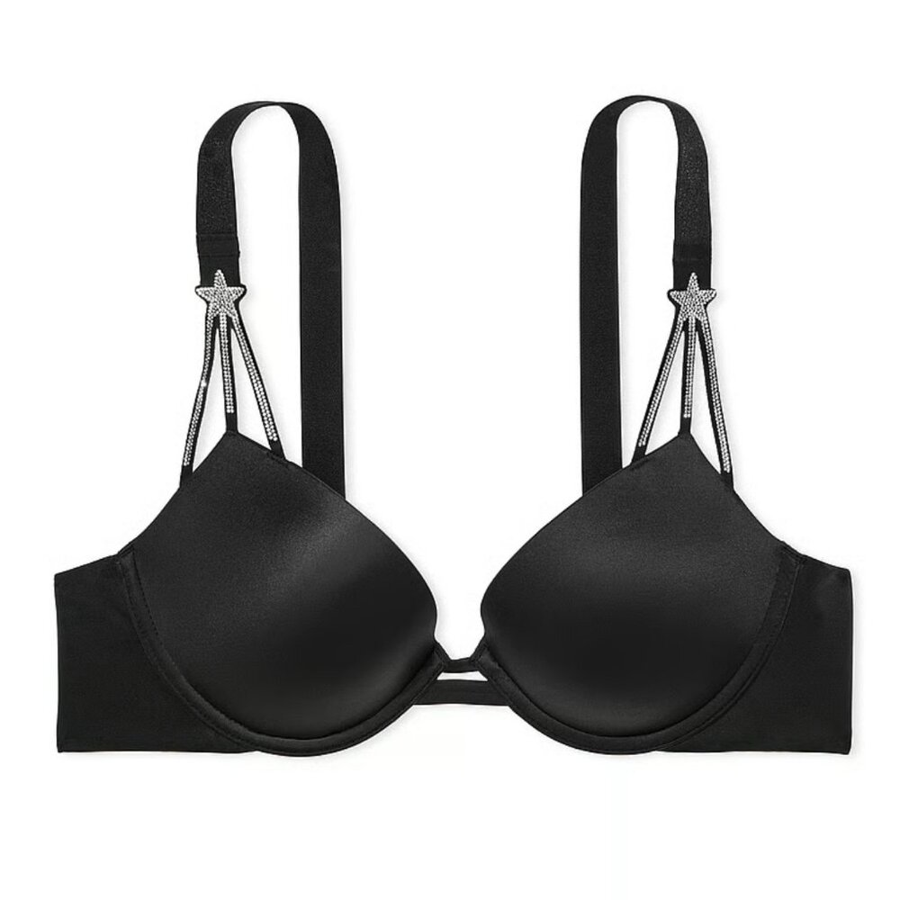 Victoria's Secret Very Sexy Starstruck Shine Strap Push-Up Bra- Black- Size 40DD